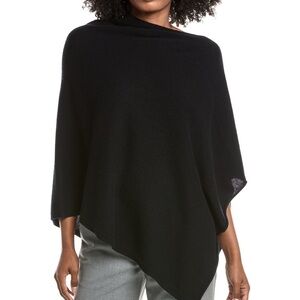 Forte Cashmere Black Asymmetrical Poncho Cape One Size